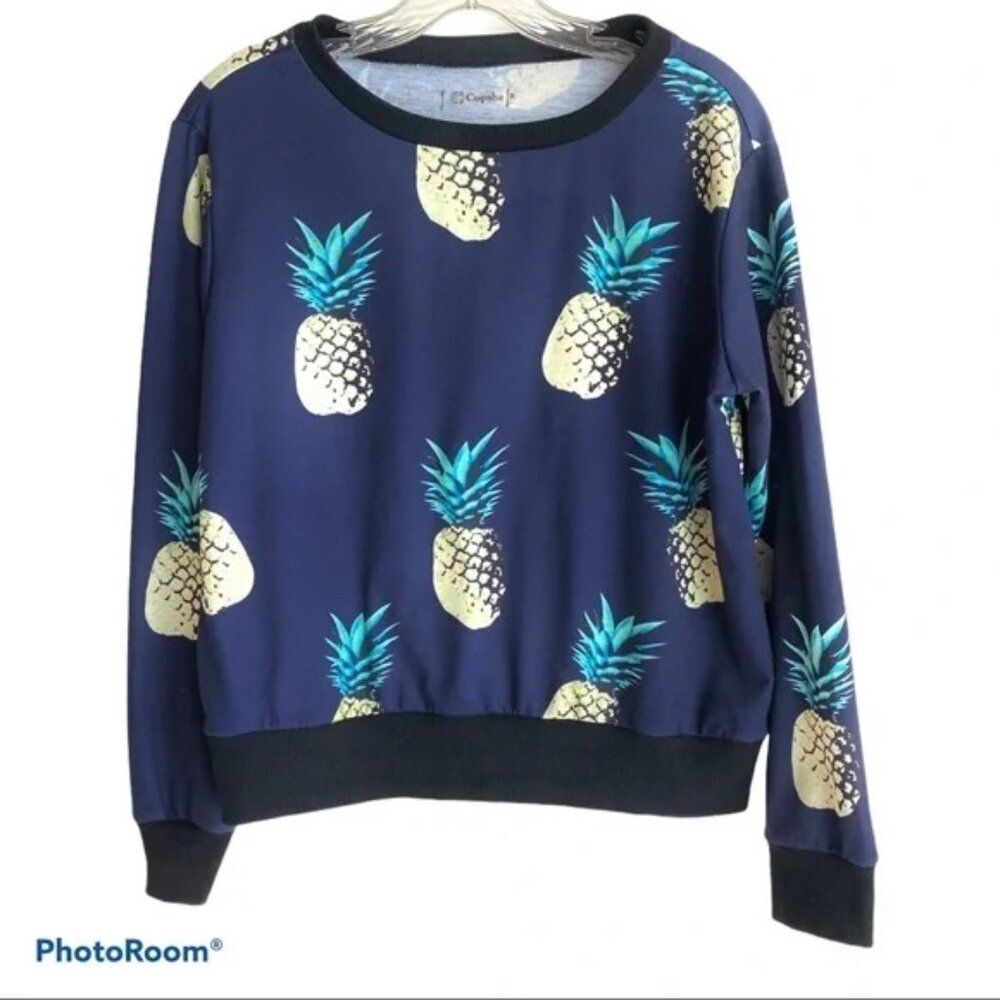 Cupshe Pineapple Print Pullover Top Women’s Medium Knit Tropical Vacation Resort